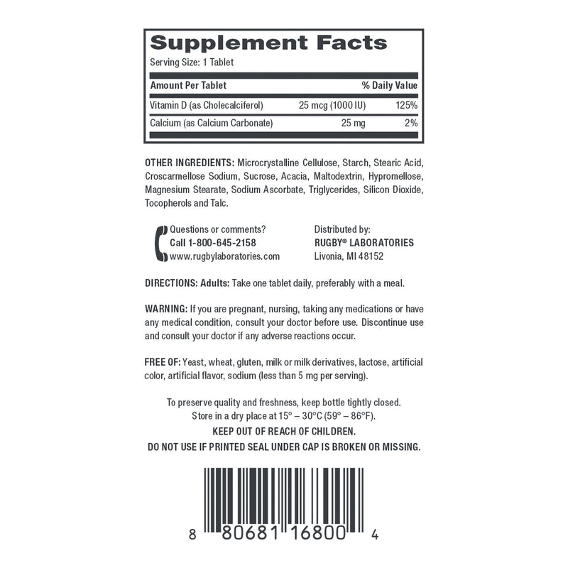 Major Pharmaceuticals Vitamin Supplement Vitamin D3 25 mcg Strength Tablet 90 per Bottle (1167793_BT) 1/BT