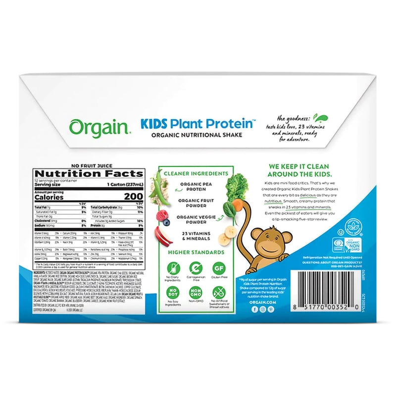 Orgain® Kids Plant Protein™ Nutritional Shake Pediatric Oral Supplement Vanilla Flavor 8 oz. Carton Liquid Plant Based (1196796_EA) 1/EA
