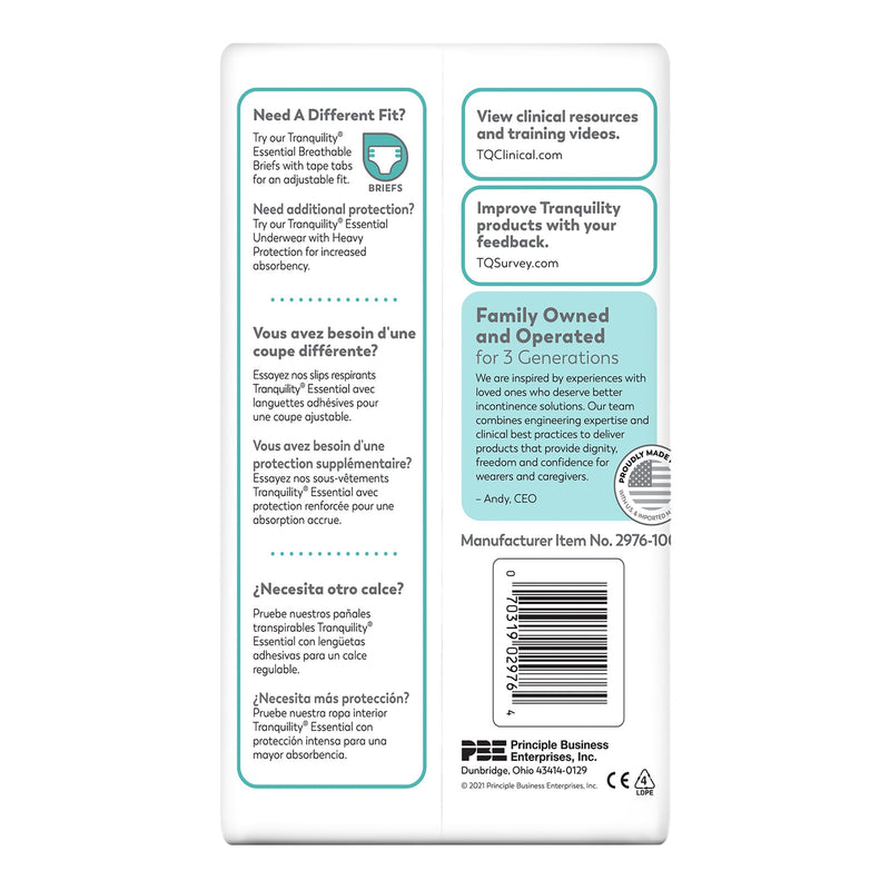 Tranquility® Essential Unisex Adult Absorbent Underwear Pull On with Tear Away Seams Large Disposable Moderate Absorbency (884711_BG) 25/BG