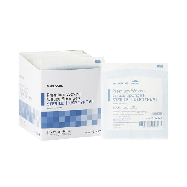 McKesson Gauze Sponge 2 X 2 Inch 8-Ply Sterile 2 per Pack (460859_BX) 50/BX
