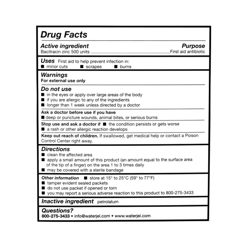 Water Jel® First Aid Antibiotic Bacitracin Zinc Ointment 0.9 Gram Individual Packet (975422_CS) 1728/CS