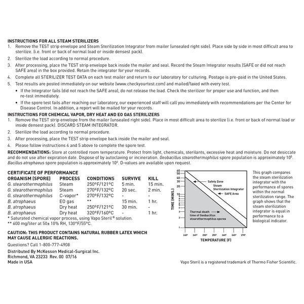 McKesson Sterilizer Monitoring Mail-In Service Steam / EO Gas / Dry Heat / Chemical Vapor (524533_CS) 4/CS