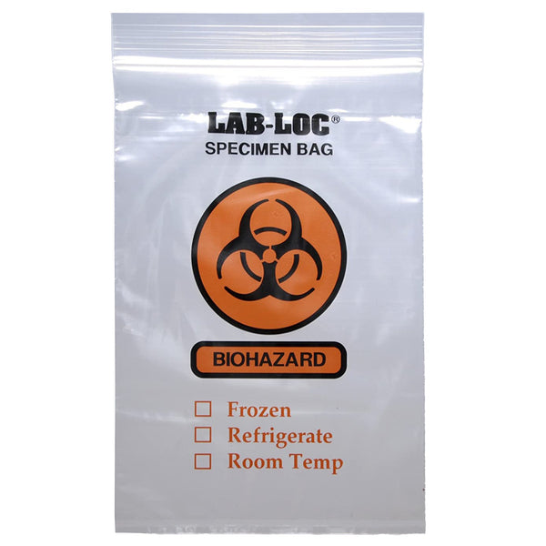 Lab-Loc® Specimen Transport Bag with Document Pouch 6 X 9 Inch Zip Closure Biohazard Symbol / Storage Instructions NonSterile (1053604_CS) 1000/CS