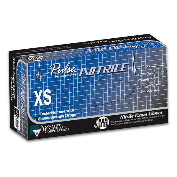 Pulse® Nitrile Exam Glove X-Small NonSterile Nitrile Standard Cuff Length Textured Fingertips Aqua Blue Chemo Tested / Fentanyl Tested (764268_BX) 200/BX