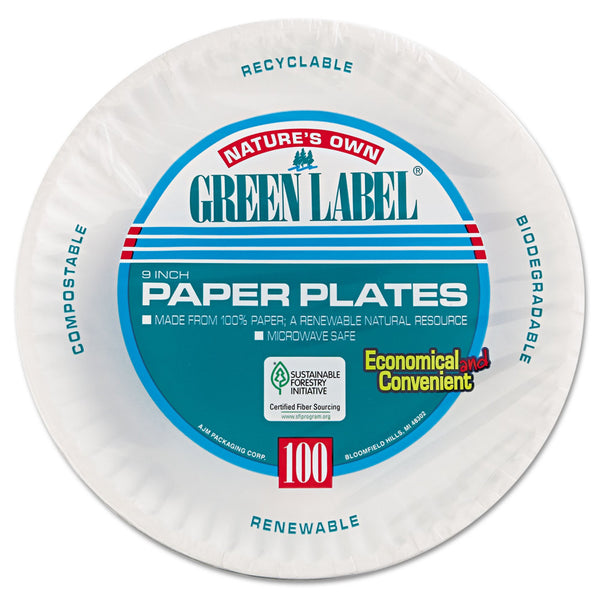 AJM Packaging Corporation Plate White Single Use Paper 9 Inch Diameter (549338_CS) 12/CS