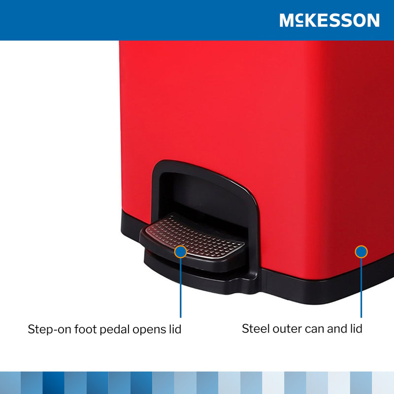 McKesson Trash Can 20 Quart / 5 gal. Red Metal Square (1223689_EA) 1/EA