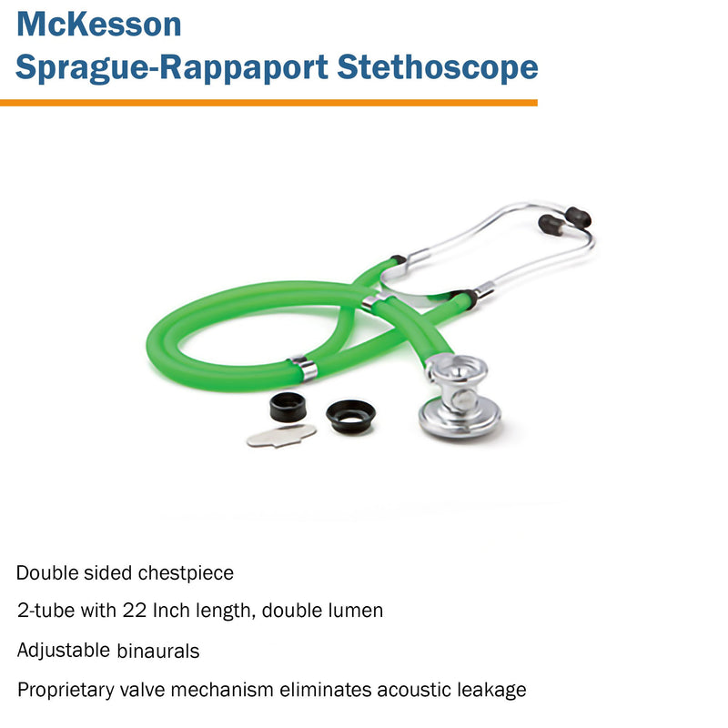 McKesson Sprague Stethoscope Green 2-Tube 22 Inch Tube Double Sided Chestpiece (1089447_EA) 1/EA