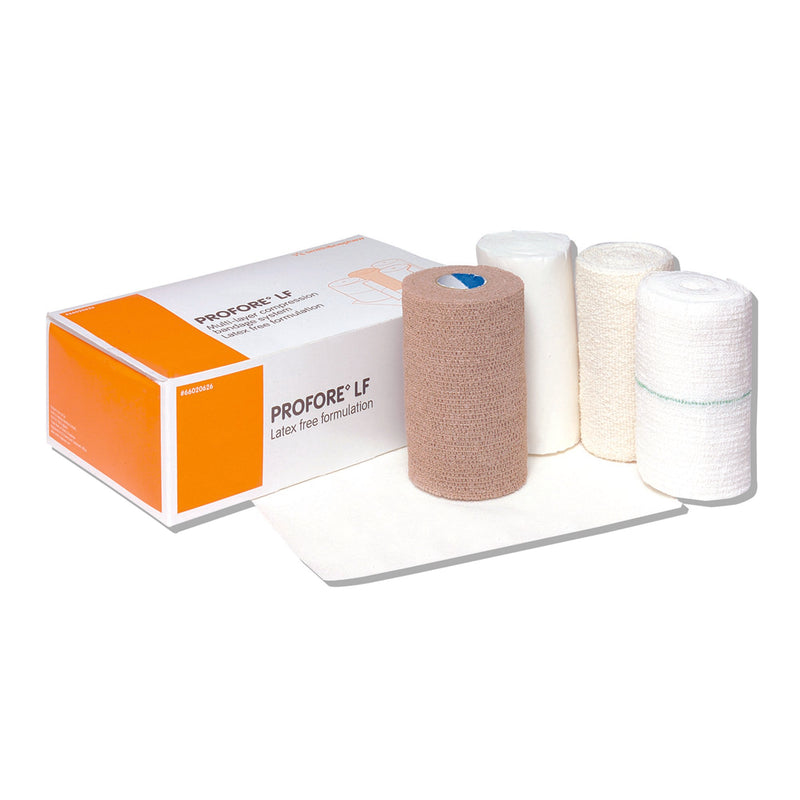 Profore LF 4 Layer Compression Bandage System Multiple Sizes Self-Adherent / Tape Closure Tan / White NonSterile Standard Compression (433106_BX) 1/BX