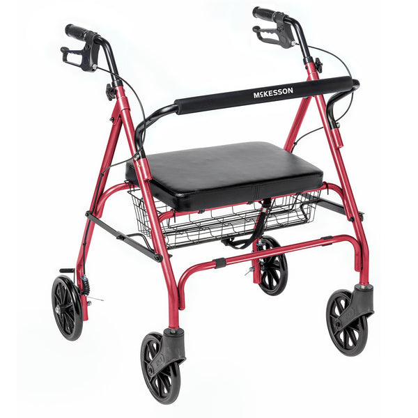 McKesson Bariatric 4 Wheel Rollator Red Adjustable Height / Folding Steel Frame (1205412_CS) 1/CS