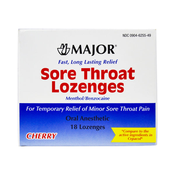 Major® Sore Throat Relief 15 mg - 4 mg Strength Lozenge 18 per Box (852678_PK) 18/PK