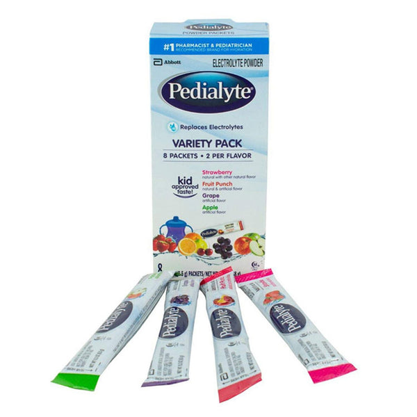 Pedialyte® Powder Packs Oral Electrolyte Solution Fruit Punch / Grape / Apple / Strawberry Flavor 0.3 oz. Electrolyte (843442_CS) 64/CS