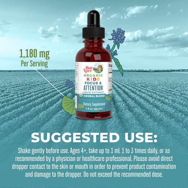 Mary Ruth's® Organic Kids Focus & Attention Dietary Supplement Organic Proprietary Blend 1,180 mg Strength Drop 1 oz. (1271770_EA) 1/EA