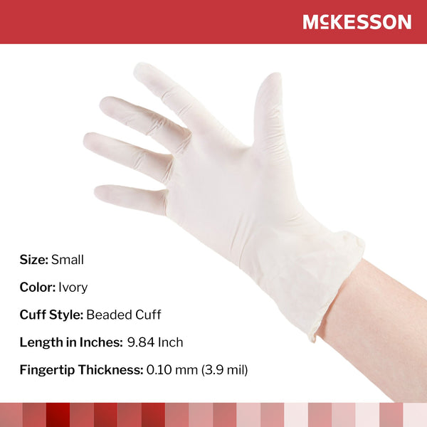 McKesson Exam Glove Small NonSterile Stretch Vinyl Standard Cuff Length Smooth Ivory Not Rated (409742_BX) 100/BX