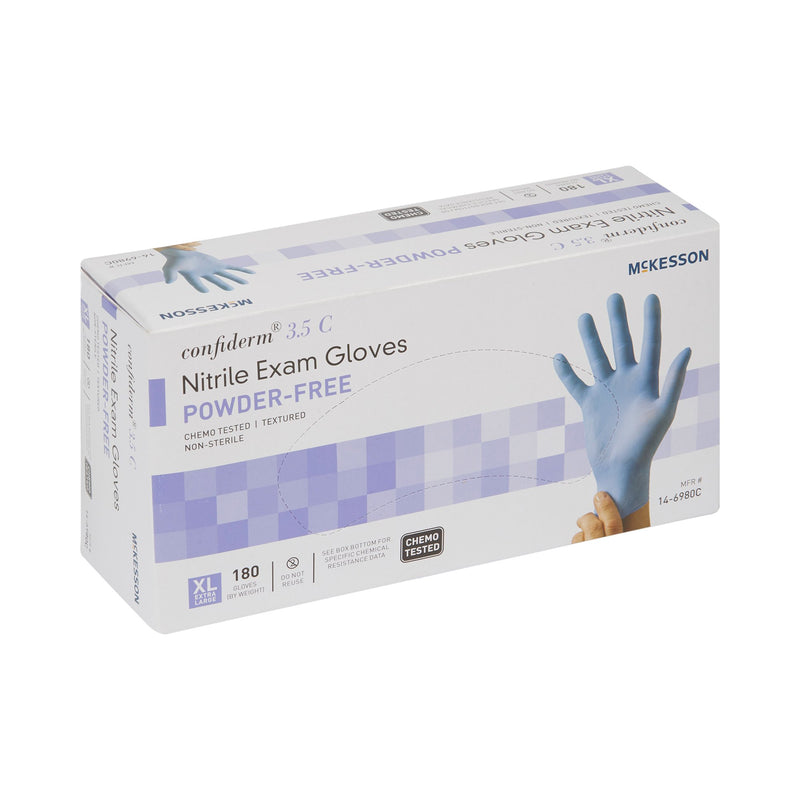 McKesson Confiderm® 3.5C Exam Glove X-Large NonSterile Nitrile Standard Cuff Length Textured Fingertips Blue Chemo Tested (767197_BX) 180/BX