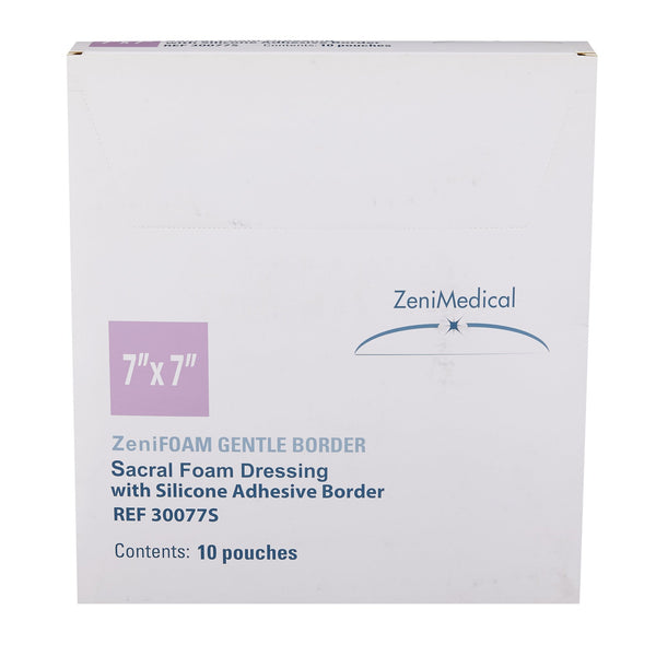 Zenifoam Gentle Border Foam Dressing 7 X 7 Inch With Border Waterproof Backing Silicone Face and Border Sacral Sterile (1186696_EA) 1/EA