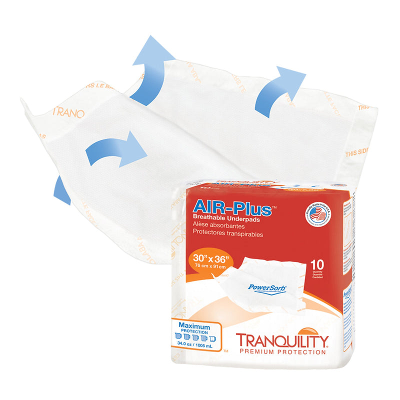 Tranquility® AIR-Plus™ Disposable Underpad 30 X 36 Inch Powersorb® Material Heavy Absorbency (816455_BG) 10/BG