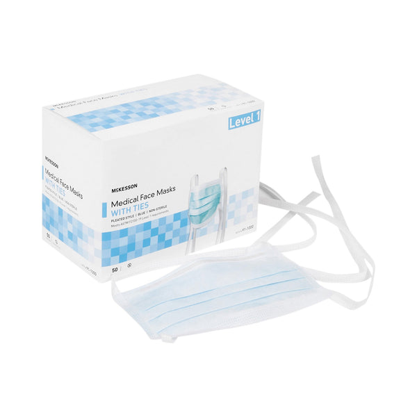 McKesson Surgical Mask ASTM Level 1 Tie Closure One Size Fits Most (188696_BX) 50/BX