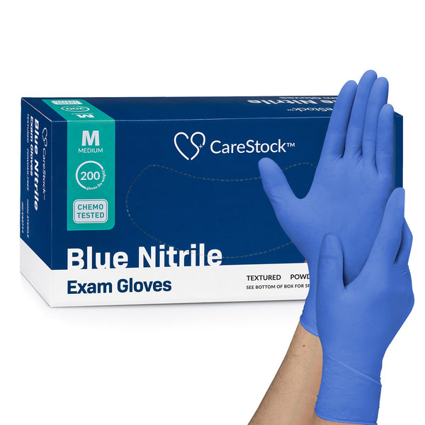 CareStock™ Exam Glove Medium NonSterile Nitrile Standard Cuff Length Textured Fingertips Blue Chemo Tested (1230897_CS) 2000/CS