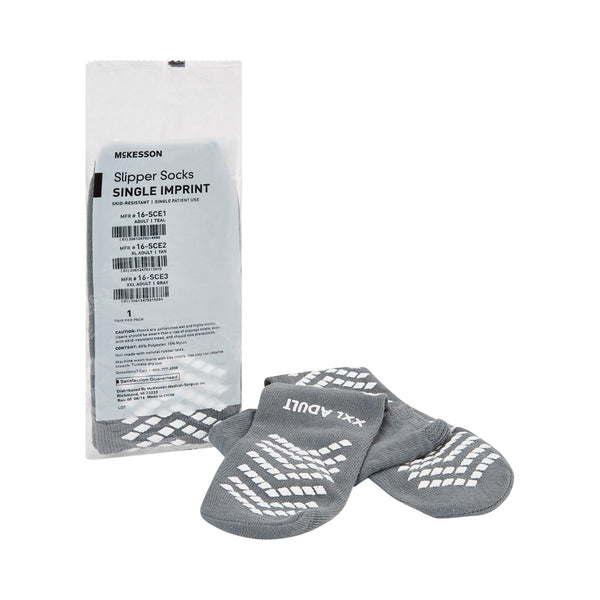McKesson Slipper Socks Unisex Adult 2X-Large Single Tread Single Patient Use Gray (1038461_CS) 48/CS