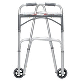 McKesson Dual Release Folding Walker with Wheels Adjustable Height Aluminum Frame 350 lbs. Weight Capacity 32 to 39 Inch Height (1073638_CS) 4/CS