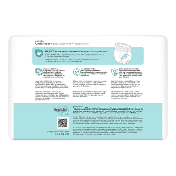 Tranquility® Essential Unisex Adult Absorbent Underwear Pull On with Tear Away Seams X-Small Disposable Heavy Absorbency (696226_CS) 96/CS