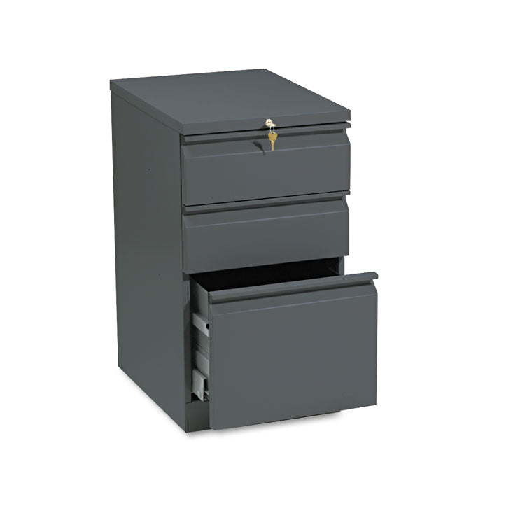 HON® Brigade Mobile Pedestal with Pencil Tray Insert, Left/Right, 3-Drawers: Box/Box/File, Letter, Charcoal, 15" x 19.88" x 28" (HON33720RS)