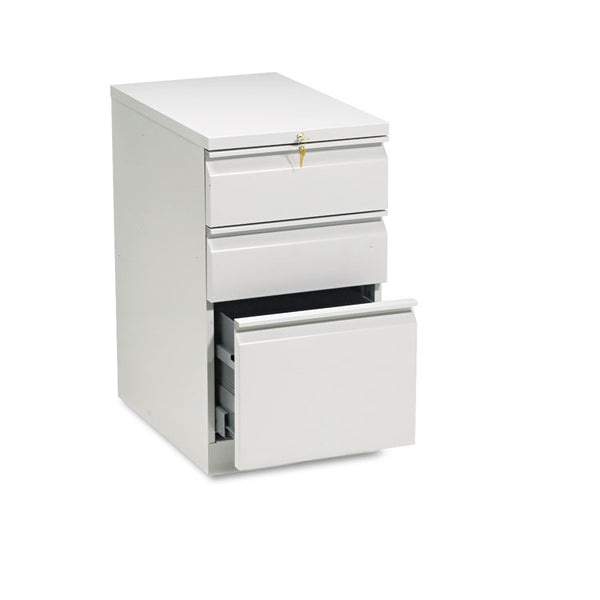 HON® Brigade Mobile Pedestal with Pencil Tray Insert, Left/Right, 3-Drawers: Box/Box/File, Letter, Light Gray, 15" x 22.88" x 28" (HON33723RQ)
