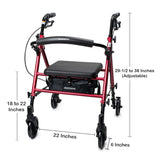 McKesson 4 Wheel Rollator Red Adjustable Height / Folding Aluminum Frame (1095248_EA) 1/EA