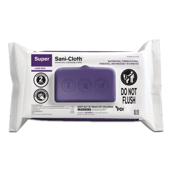 Super Sani-Cloth® Surface Disinfectant Cleaner Premoistened Germicidal Manual Pull Wipe 80 Count Soft Pack Alcohol Scent NonSterile (1186308_PK) 1/PK