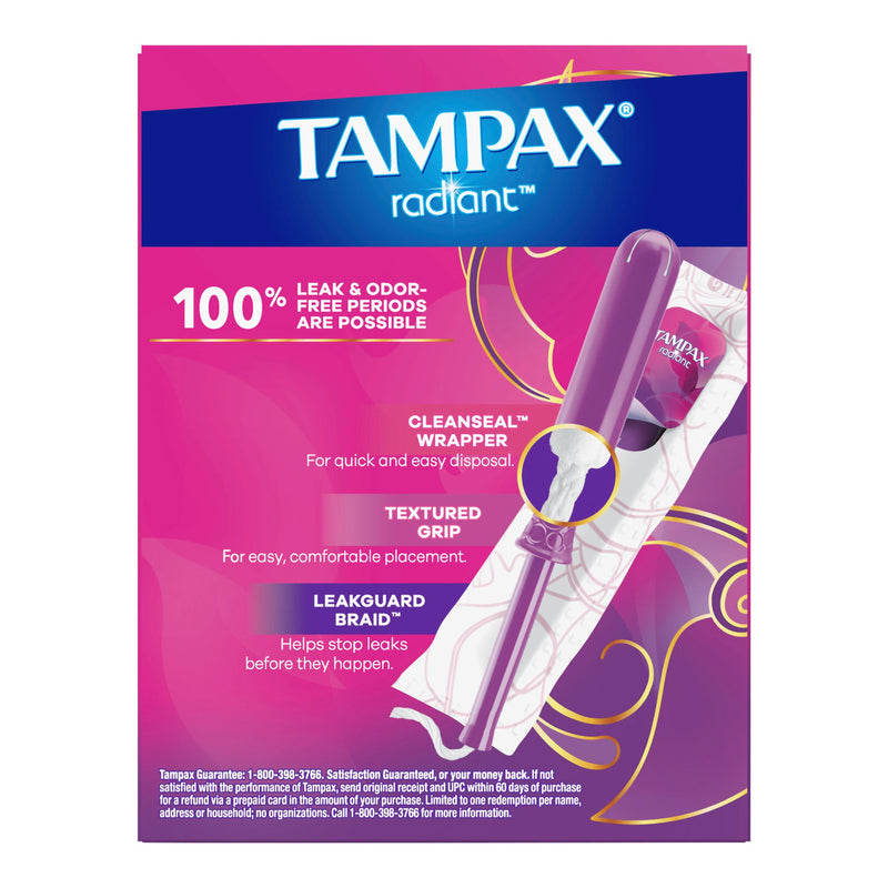 Tampax® Radiant Tampon Regular Absorbency Plastic Applicator Individually Wrapped (1229259_BX) 1/BX
