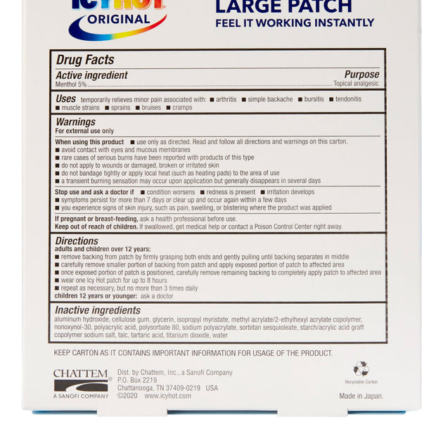 Icy Hot® Topical Pain Relief 5% Strength Menthol Patch 5 per Box (489911_PK) 1/PK