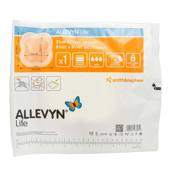 Allevyn Life Foam Dressing 8-1/4 X 8-1/4 Inch With Border Film Backing Silicone Gel Adhesive Quadrilobe Sterile (834488_CS) 40/CS