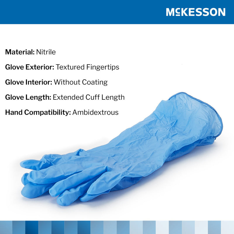 McKesson Confiderm® 6.5CX Exam Glove Medium NonSterile Nitrile Extended Cuff Length Textured Fingertips Blue Chemo Tested (921607_BX) 100/BX