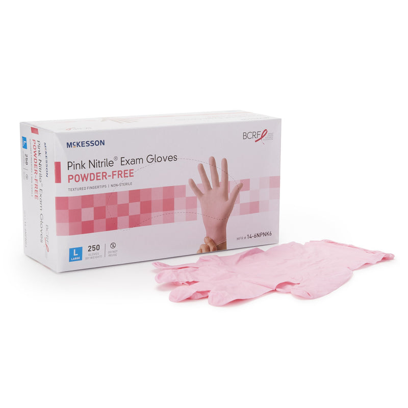 McKesson Pink Nitrile® Exam Glove Large NonSterile Nitrile Standard Cuff Length Textured Fingertips Pink Not Rated (1065403_BX) 250/BX