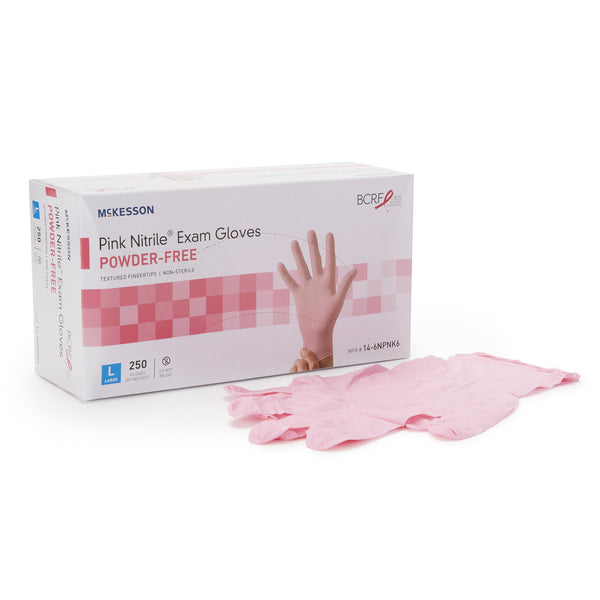 McKesson Pink Nitrile® Exam Glove Large NonSterile Nitrile Standard Cuff Length Textured Fingertips Pink Not Rated (1065403_CS) 2500/CS