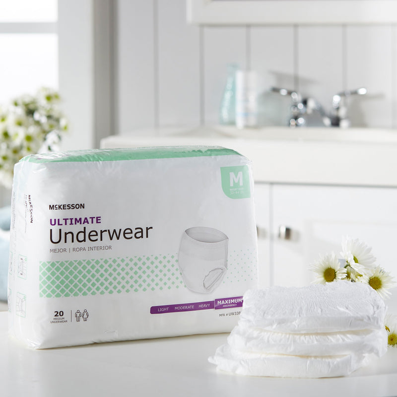 McKesson Unisex Adult Absorbent Underwear Pull On with Tear Away Seams Medium Disposable Heavy Absorbency (1123835_CS) 80/CS