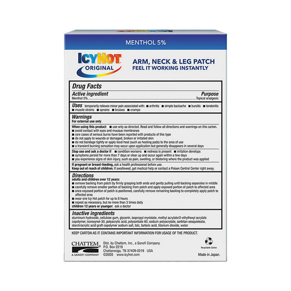 Icy Hot® Topical Pain Relief 5% Strength Menthol Patch 5 per Box (762283_PK) 5/PK