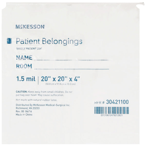 McKesson Patient Belongings Bag 4 X 20 X 20 Inch Polyethylene Drawstring Closure White (447753_CS) 250/CS