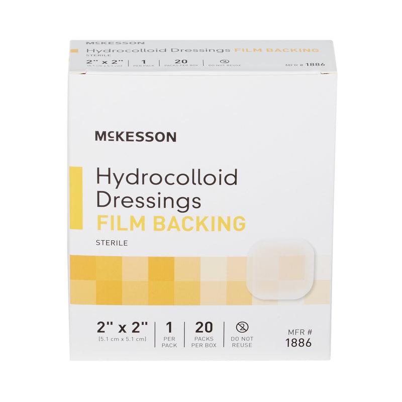 McKesson Hydrocolloid Dressing Waterproof Film Backing 2 X 2 Inch Square Hydrocolloid / Film (882991_CS) 400/CS