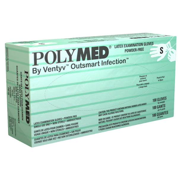 Polymed® Exam Glove Small NonSterile Latex Standard Cuff Length Fully Textured Ivory Not Rated (349004_BX) 100/BX