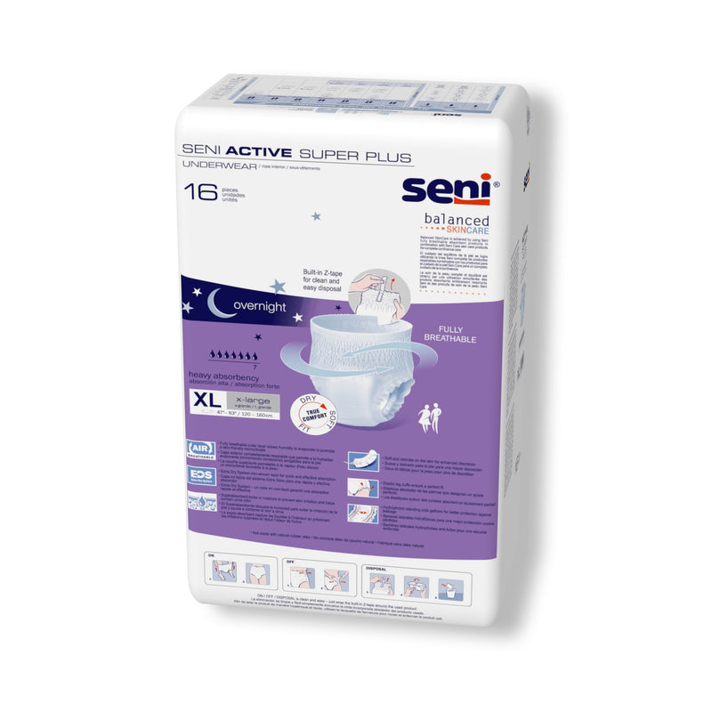Seni® Active Super Plus Unisex Adult Absorbent Underwear Pull On with Tear Away Seams X-Large Disposable Heavy Absorbency (1169933_CS) 64/CS