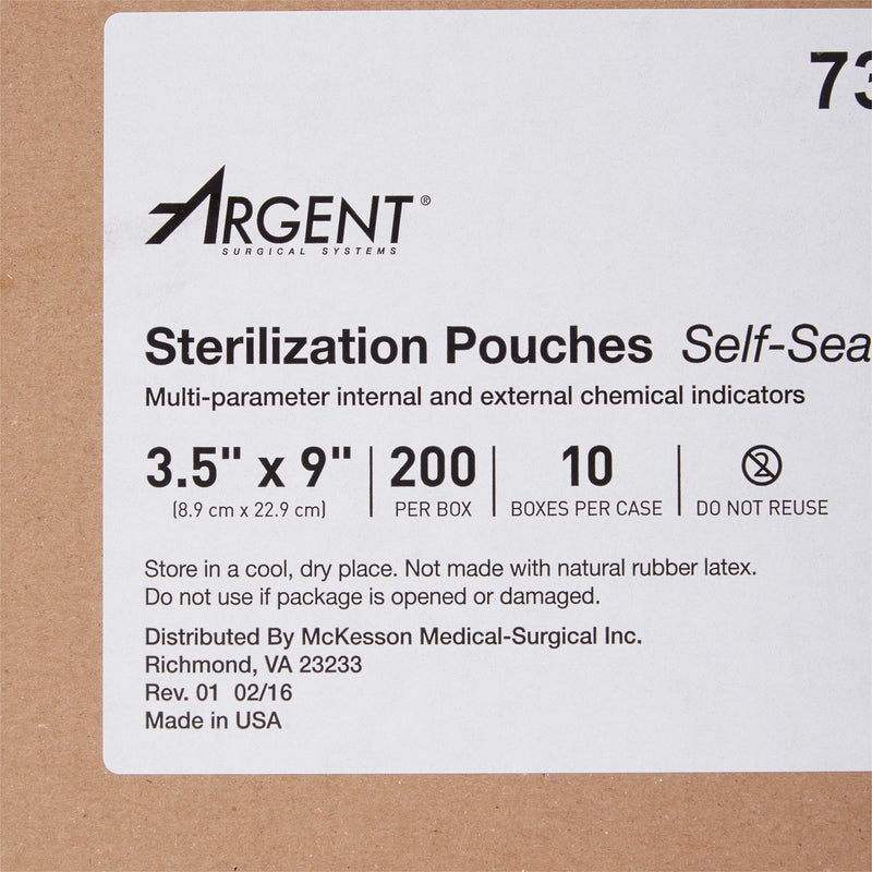 McKesson Argent™ Sure-Check® Sterilization Pouch Ethylene Oxide (EO) Gas / Steam 3-1/2 X 9 Inch Transparent / Blue Self Seal Paper / Film (527134_BX) 1/BX