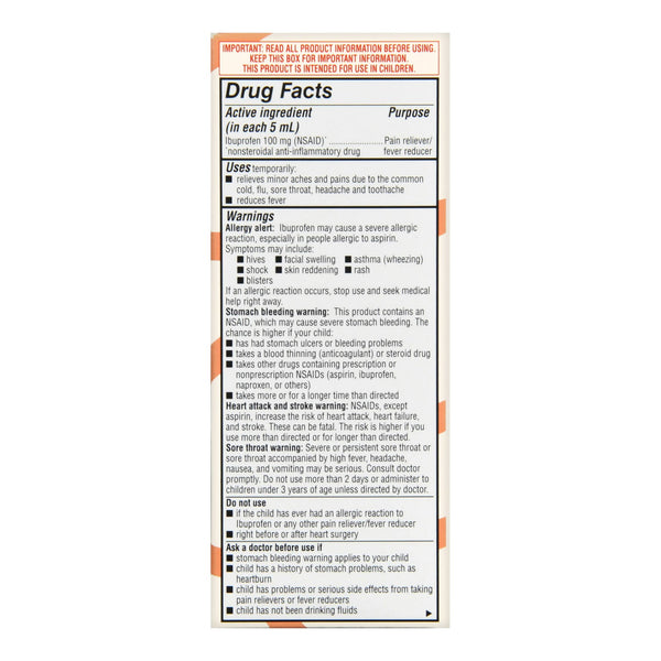 Foster & Thrive™ Children's Pain Relief 100 mg / 5 mL Strength Ibuprofen Oral Suspension 4 oz. (1238933_BT) 1/BT