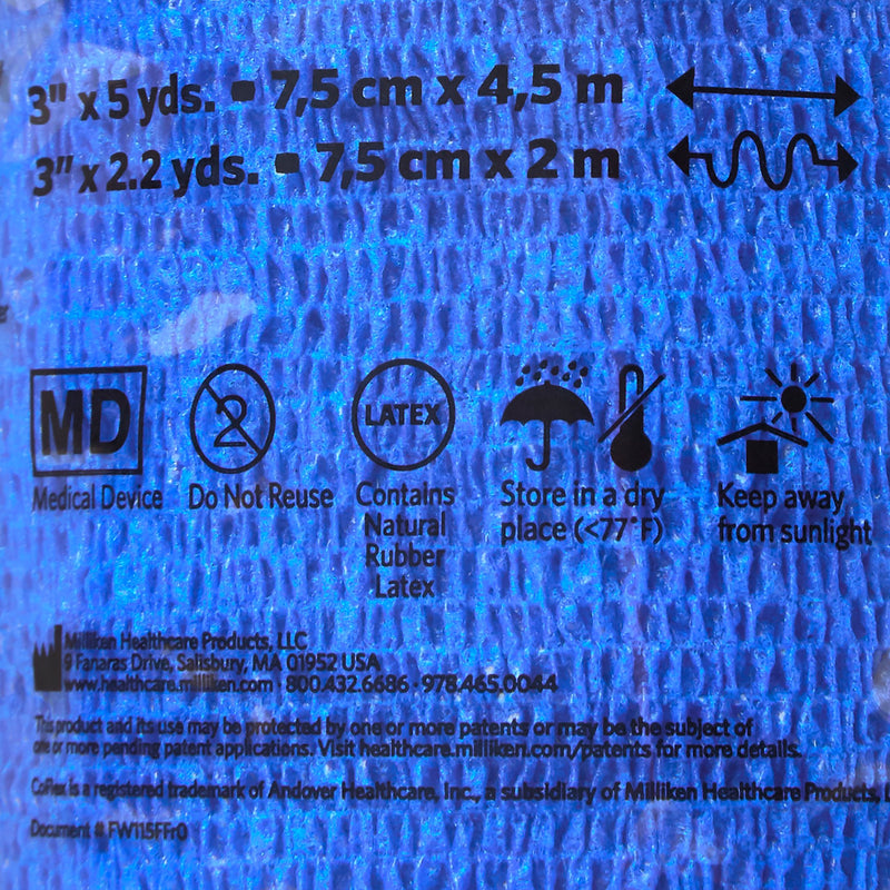 CoFlex® Cohesive Bandage 3 Inch X 5 Yard Self-Adherent Closure Teal / Blue / White / Purple / Red / Green NonSterile 14 lbs. Tensile Strength (257217_CS) 24/CS