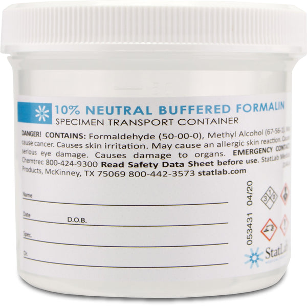 StatLab Medical Products Prefilled Formalin Container 90 mL Fill in 180 mL (6 oz.) Screw Cap Warning Label / Patient Information NonSterile (1030151_EA) 1/EA