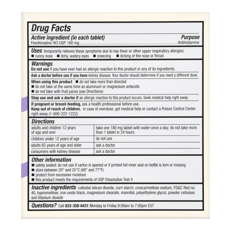 Foster & Thrive™ Allergy Relief 180 mg Strength Tablet 70 per Bottle (1238954_BT) 1/BT