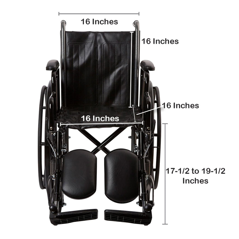 McKesson Wheelchair Dual Axle Desk Length Arm Swing-Away Elevating Legrest Black Upholstery 16 Inch Seat Width Adult 250 lbs. Weight Capacity (1065273_EA) 1/EA