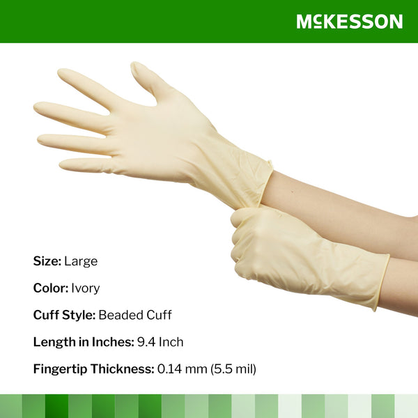 McKesson Confiderm® Exam Glove Large NonSterile Latex Standard Cuff Length Smooth Ivory Not Rated (354437_CS) 1000/CS