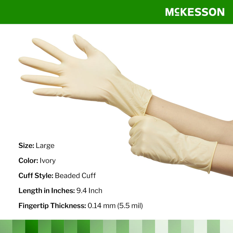 McKesson Confiderm® Exam Glove Large NonSterile Latex Standard Cuff Length Smooth Ivory Not Rated (354437_CS) 1000/CS