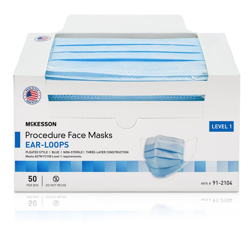 McKesson Procedure Mask ASTM Level 1 Earloops One Size Fits Most (1221951_BX) 50/BX